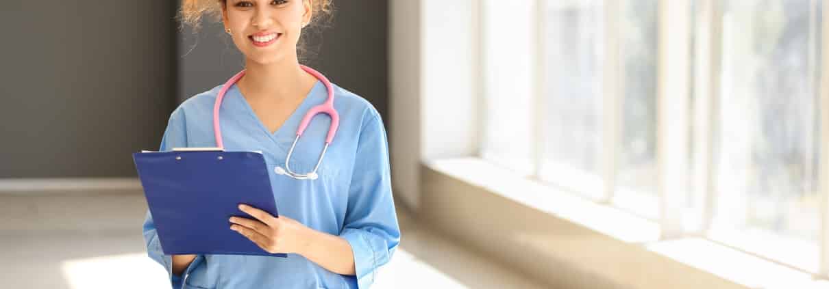 Young African-American nurse in a clinic