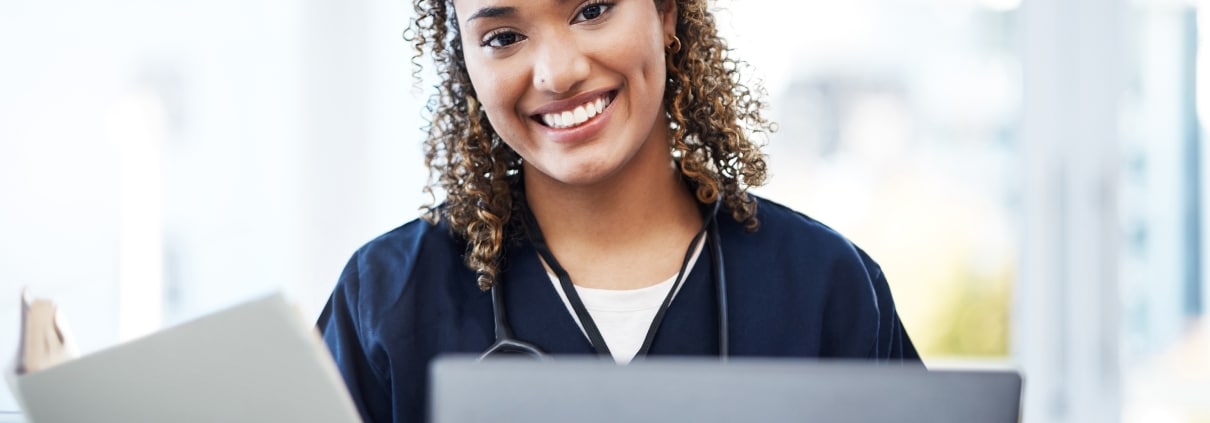 Close up of a smiling African-American medical professional
